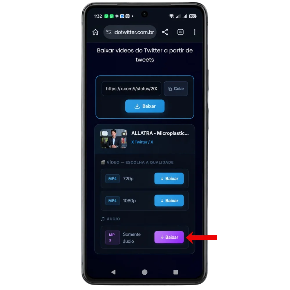 Passo 5 baixar áudio do Twitter em MP3